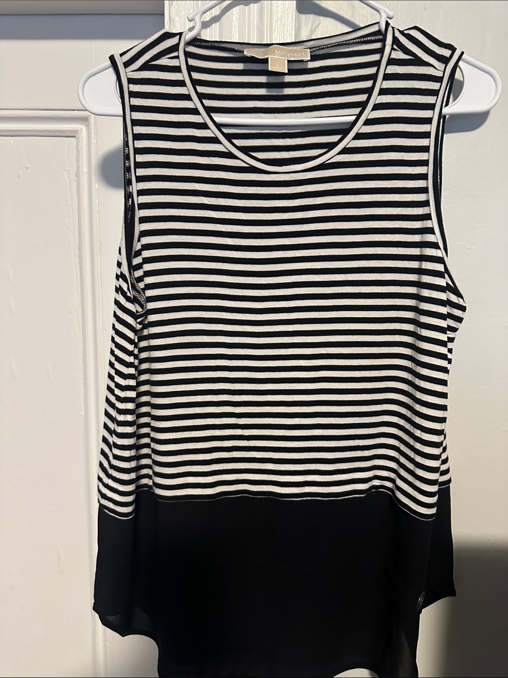 Michael Kors Black and White Striped Sleeveless Layered Tank